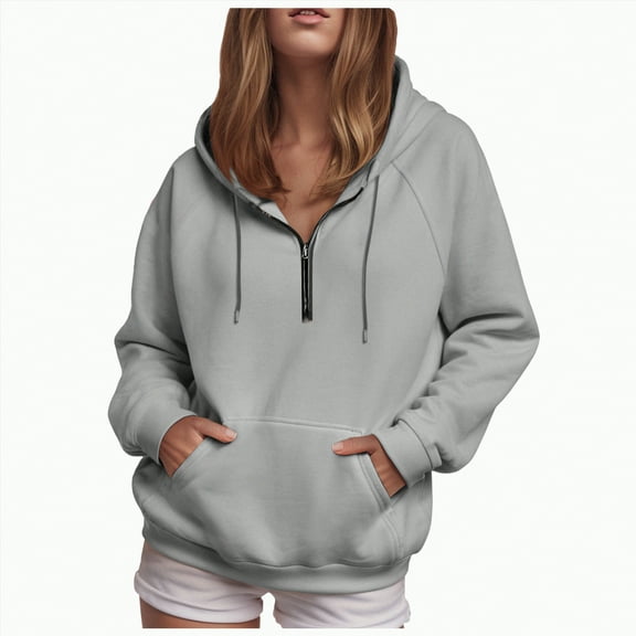 Godom Quarter Zip Womens Hoodies Drawstring Hooded Sweatshirts for Woman with Pocket Fashion Sweatshirt