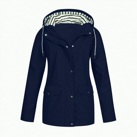 Godom Rain Coat for Women Waterproof Windproof Drawstring Hooded Pocket Womens Fall Jackets Lightweight Warm Fashionable Casual Coats Hiking Mountain Ski Outdoor Sports Jacket