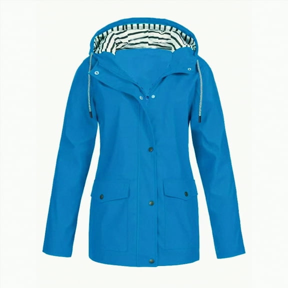 Godom Rain Coat for Women Waterproof Windproof Drawstring Hooded Pocket Womens Fall Jackets Lightweight Warm Fashionable Casual Coats Hiking Mountain Ski Outdoor Sports Jacket