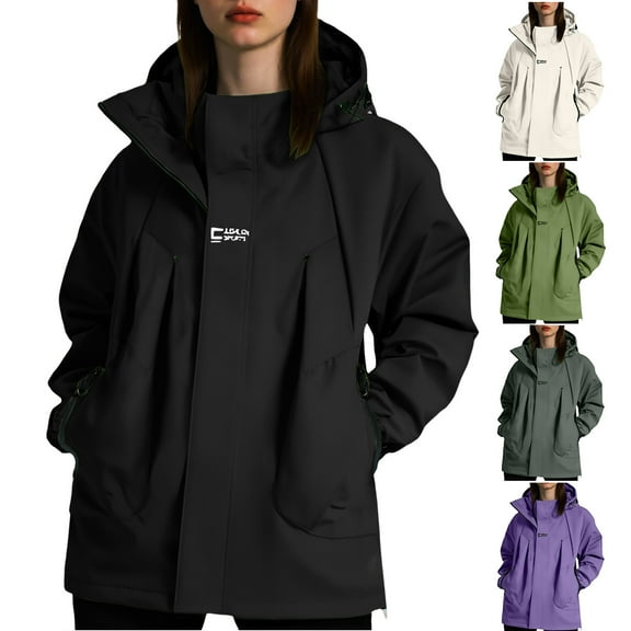 Godom Rain Coats for Women Long Sleeve Breathable Zipper Pocket Hood Jacket Plus Size Waterproof Windproof Coats Hiking Climbing for Spring Fall Winter