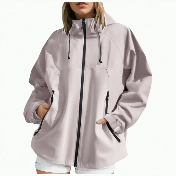 Godom Rain Coats for Women Long Sleeve Breathable Zipper Pocket Hood Jacket Plus Size Waterproof Windproof Coats Hiking Climbing for Spring Fall Winter