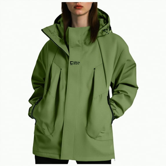 Godom Rain Coats for Women Long Sleeve Breathable Zipper Pocket Hood Jacket Plus Size Waterproof Windproof Coats Hiking Climbing for Spring Fall Winter