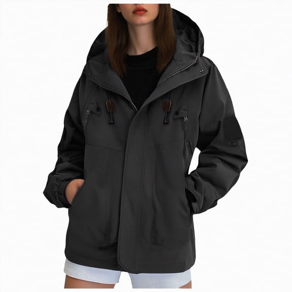 Godom Rain Coats for Women Long Sleeve Breathable Zipper Pocket Hood Jacket Plus Size Waterproof Windproof Coats Hiking Climbing for Spring Fall Winter