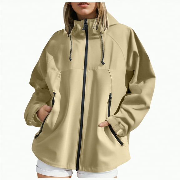 Godom Rain Coats for Women Long Sleeve Breathable Zipper Pocket Hood Jacket Plus Size Waterproof Windproof Coats Hiking Climbing for Spring Fall Winter