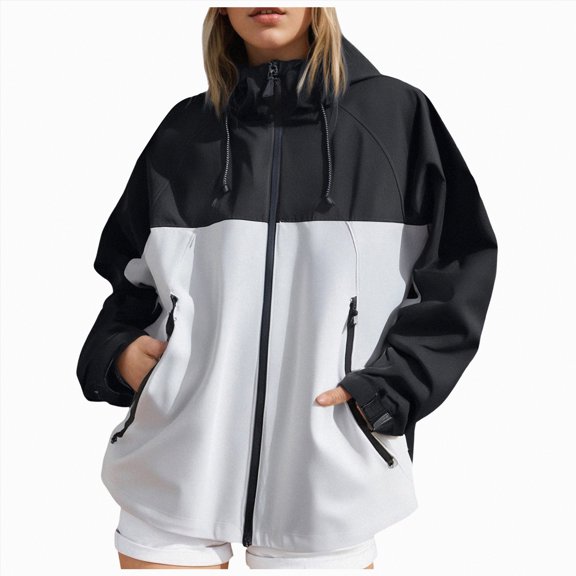 Godom Rain Coats for Women Long Sleeve Breathable Zipper Pocket Hood Jacket Plus Size Waterproof Windproof Coats Hiking Climbing for Spring Fall Winter