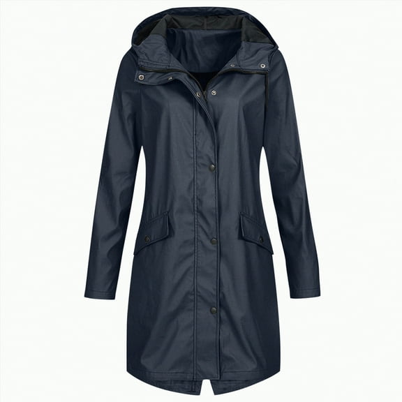Godom Rain Jackets for Women Waterproof Long Sleeve Lightweight Plus Size Raincoat Buttons Zip Up Ski-Wear Trench Coat Outdoor Sportswear Mountaineering Clothes Hooded Drawstring Windbreaker