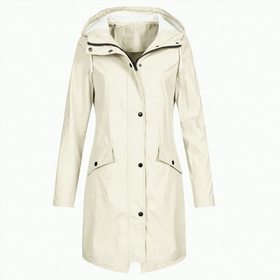 Godom Rain Jackets for Women Waterproof Long Sleeve Lightweight Plus Size Raincoat Buttons Zip Up Ski-Wear Trench Coat Outdoor Sportswear Mountaineering Clothes Hooded Drawstring Windbreaker