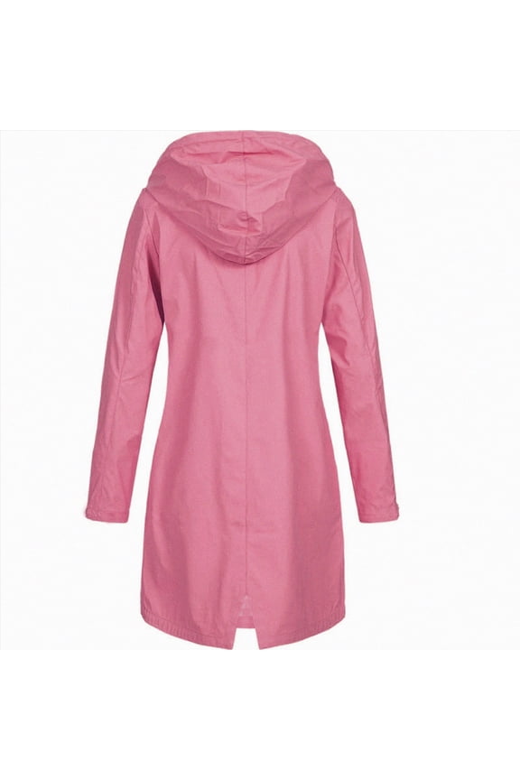 Rain Jackets for Women Waterproof Long Sleeve Lightweight Plus Size Raincoat Buttons Zip Up Ski-Wear Trench Coat Outdoor Sportswear Mountaineering Clothes Hooded Drawstring Windbreaker