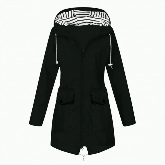 Godom Rain Jackets for Women Plus Size Solid Color Rain Jacket Outdoor Hooded Windproof Loose with Pocket Coat Hooded Windbreaker