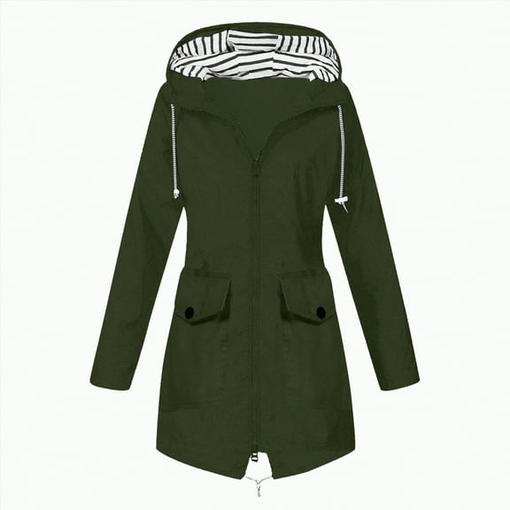 Godom Rain Jackets for Women Plus Size Solid Color Rain Jacket Outdoor Hooded Windproof Loose with Pocket Coat Hooded Windbreaker