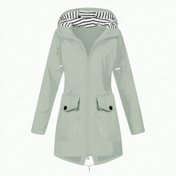 Godom Rain Jackets for Women Plus Size Solid Color Rain Jacket Outdoor Hooded Windproof Loose with Pocket Coat Hooded Windbreaker