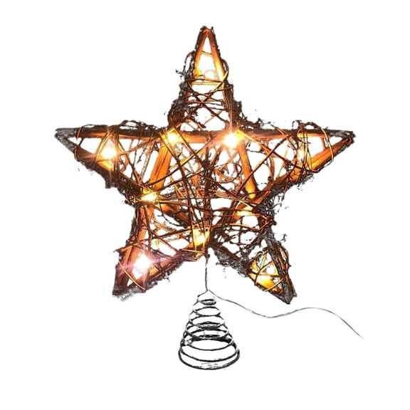 Godom Rattan Tree Top Star Ornaments - Rattan Five Pointed Star LED Lights String Christmas Tree Top Decoration Accessories