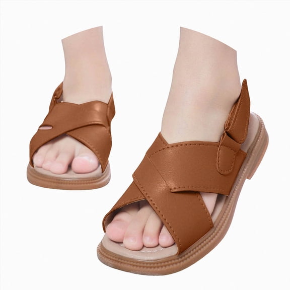 Godom Sandals for Girls Casual Adjustable Double Buckle Flat Sandal Slide for Toddler Little Big Kid
