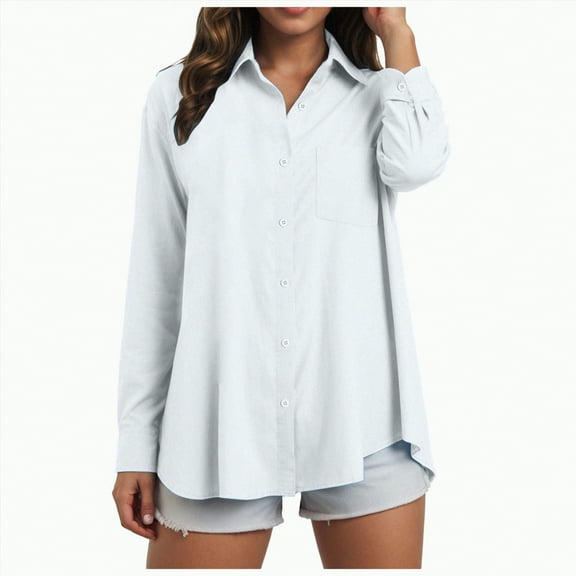 Godom Shirts for Women Oversized Long Sleeve Button Down Shirts Blouses Tops with Pocket