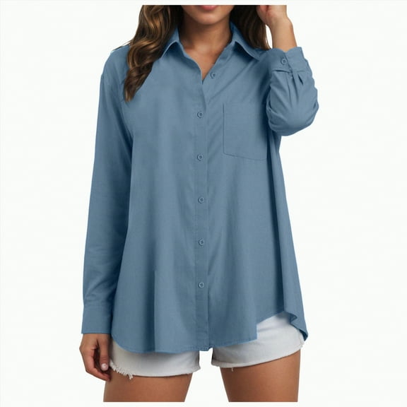 Godom Shirts for Women Oversized Long Sleeve Button Down Shirts Blouses Tops with Pocket
