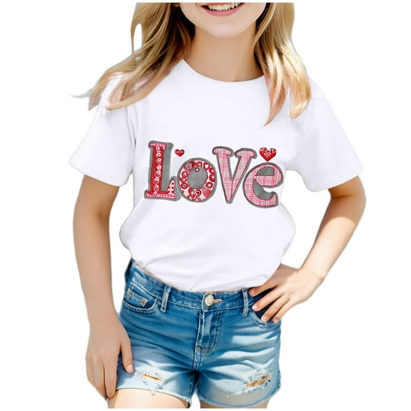 Godom Short Sleeve Shirt for Girls Kids Crewneck T-Shirts Summer Cute T Shirts