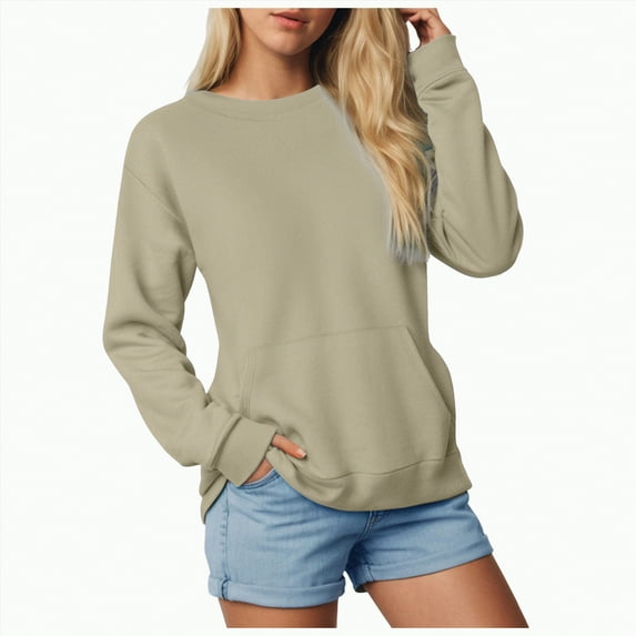Godom Solid Sweatshirt Pullover for Women, Long Sleeves Color Tunic Tops Crewneck Hoodless Tunic Top Casual Sweatshirts