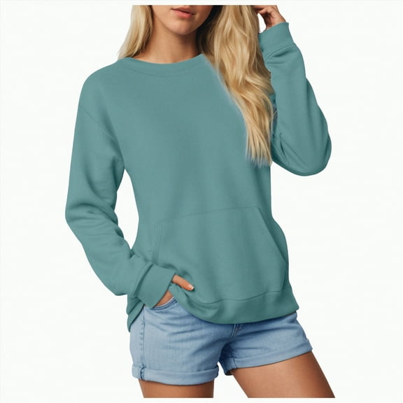 Godom Solid Sweatshirt Pullover for Women, Long Sleeves Color Tunic Tops Crewneck Hoodless Tunic Top Casual Sweatshirts