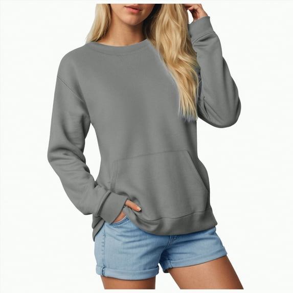 Godom Solid Sweatshirt Pullover for Women, Long Sleeves Color Tunic Tops Crewneck Hoodless Tunic Top Casual Sweatshirts