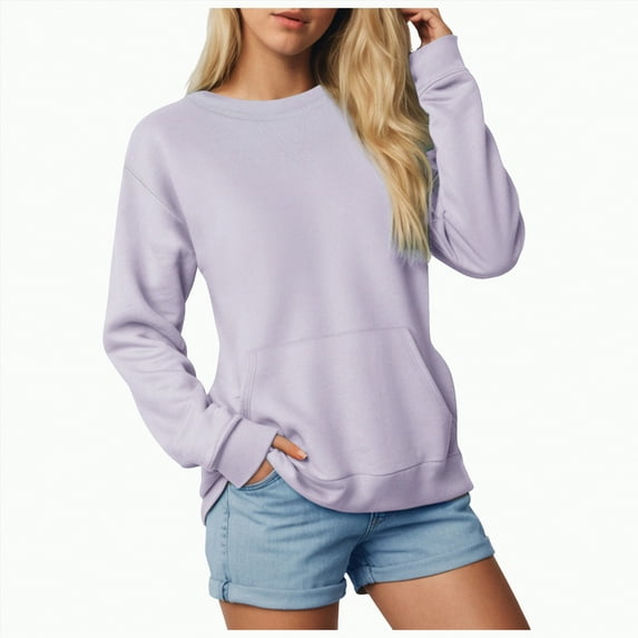 Godom Solid Sweatshirt Pullover for Women, Long Sleeves Color Tunic Tops Crewneck Hoodless Tunic Top Casual Sweatshirts