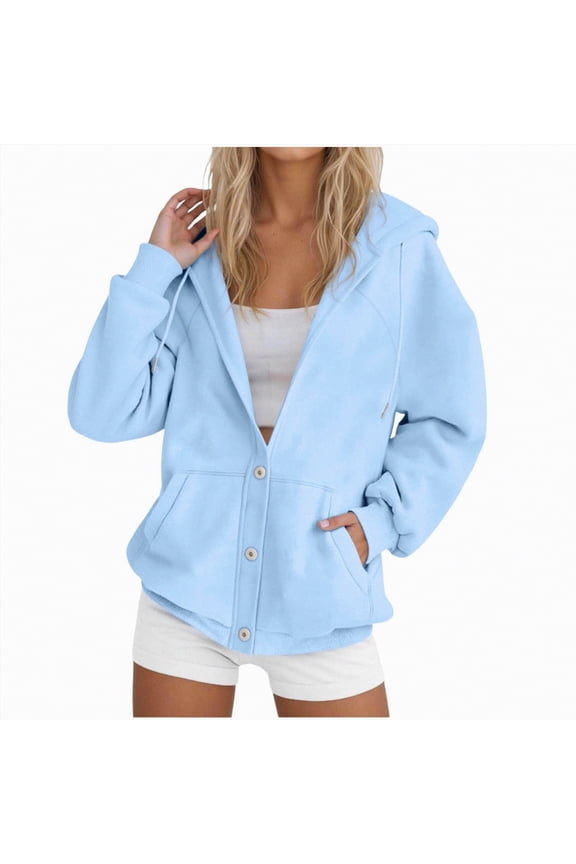Super Soft Hoodies for Women Long Sleeve Button Down Oversized Sweatshirts Loose Fall Winter Clothing with Pockets