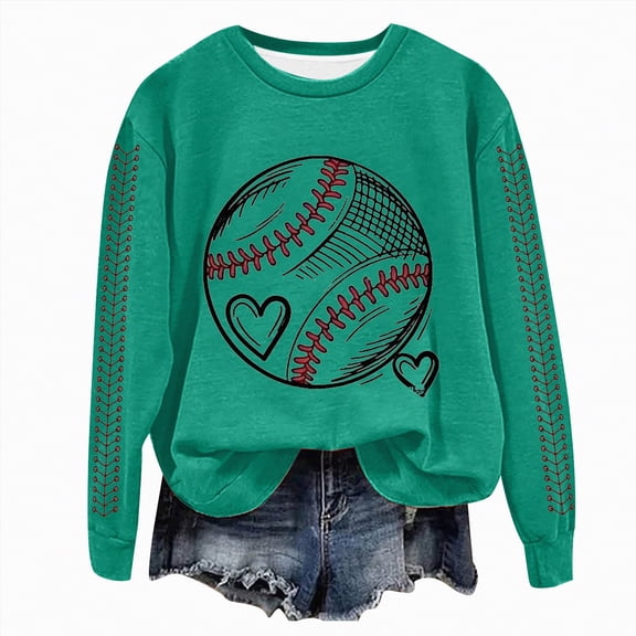 Godom Sweatshirt for Women Oversized Long Sleeve Sweatshirts Baseball Printed Round Neck Casual Pullover Hoodies Tops 2025