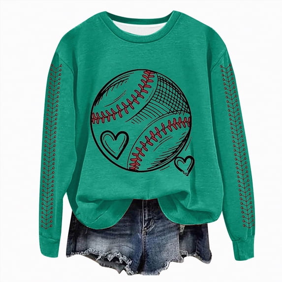 Godom Sweatshirt for Women Oversized Long Sleeve Sweatshirts Baseball Printed Round Neck Casual Pullover Hoodies Tops 2025