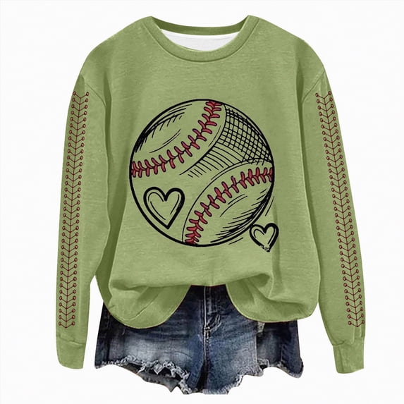 Godom Sweatshirt for Women Oversized Long Sleeve Sweatshirts Baseball Printed Round Neck Casual Pullover Hoodies Tops 2025