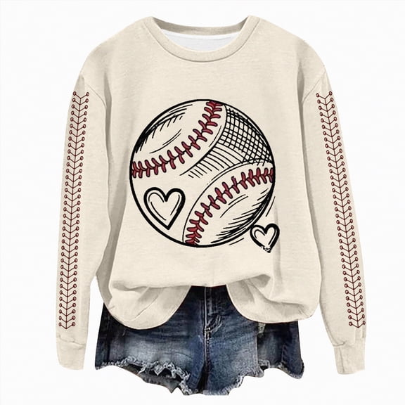 Godom Sweatshirt for Women Oversized Long Sleeve Sweatshirts Baseball Printed Round Neck Casual Pullover Hoodies Tops 2025