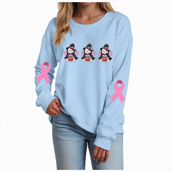 Godom Sweatshirt for Women Pink Ribbon Sweatshirts Long Sleeve Hoodies Pullover Tops