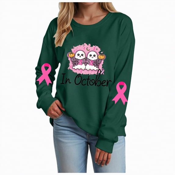 Godom Sweatshirt for Women Pink Ribbon Sweatshirts Long Sleeve Hoodies Pullover Tops