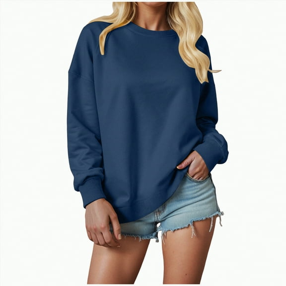 Godom Sweatshirts for Women Solid Color Crewneck Long Sleeve Oversized Pullover Tops Casual Fall Outfits Fashion Sweatshirt