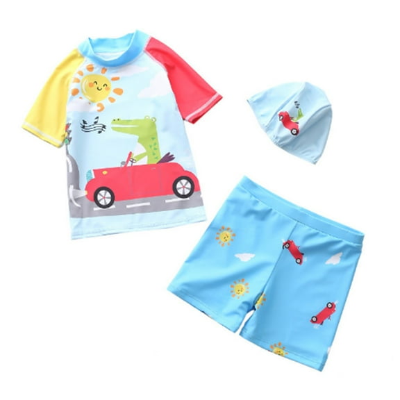 Godom Toddler Boy Swimsuit 2 Piece Short Sleeve Swim Shirts Quick Dry Bathing Suits Trunks Toddler to Big Kid Sizes