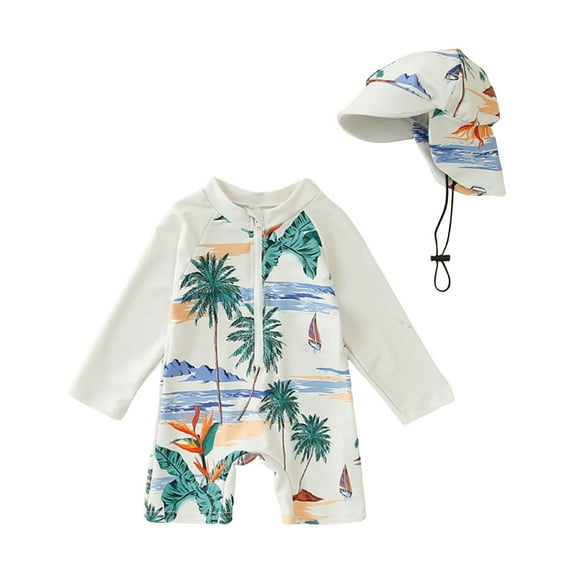 Godom Toddler Boy Swimsuit Long Sleeve Zipper Bathing Suit Beach UPF 50+ Sunsuit Sets
