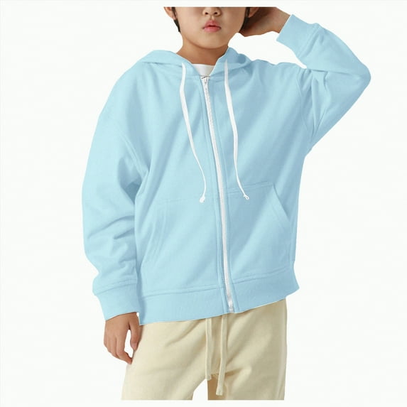 Godom Toddler Boys Full Zip Hoodie Solid Color Casual Active Hooded Sweatshirt