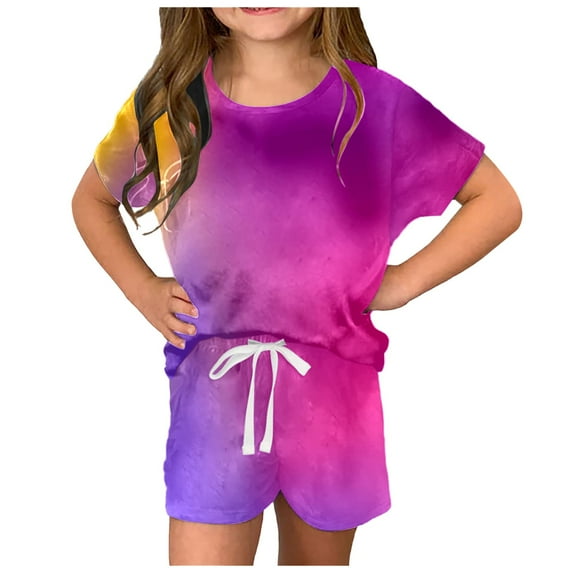 Godom Toddler Girl Outfit Color Block Drop Shoulder Sleeve Top Casual Shorts Set Trendy Clothing Suit