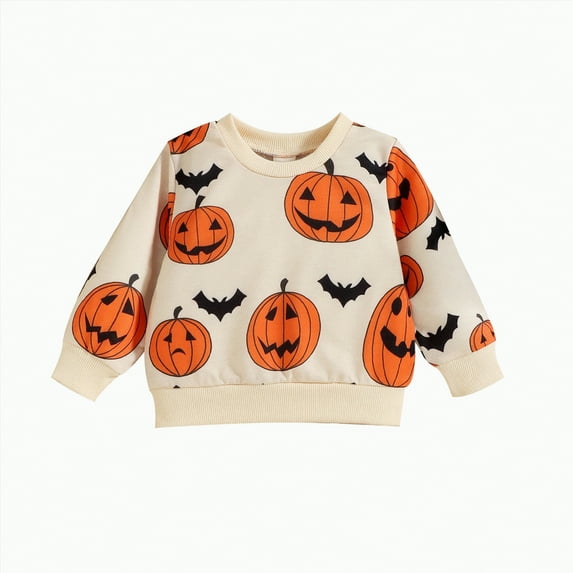 Godom Toddler Girl Sweatshirts Halloween Pumpkin Printed Cotton Casual Crew Neck Long Sleeve Tops Shirt