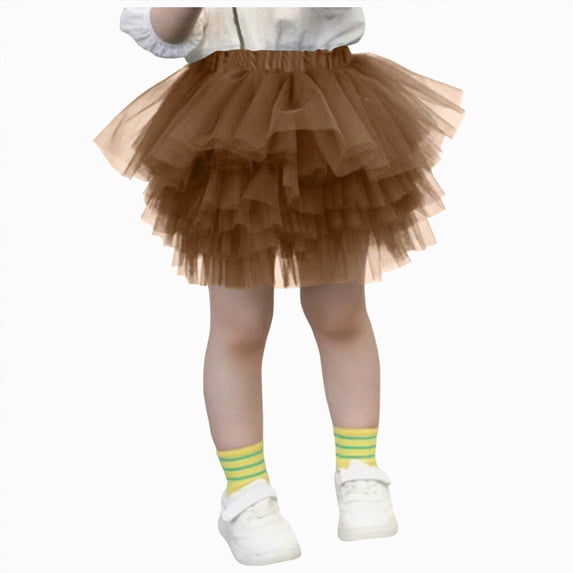 Godom Toddler Girls Layered Tutu Skirt 1T-8T 6-Layer Tulle Ballet Dance Princess Dress Party Skirt,Brown