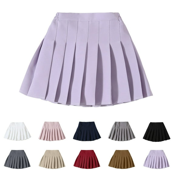 Godom Toddler Girls Pleated Tennis Skirt 2T-13T Elastic Waist Uniform School Mini Skort,Purple