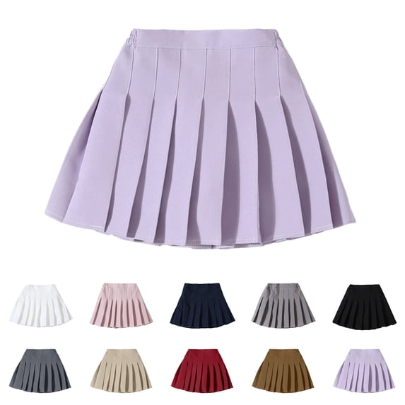 Godom Toddler Girls Pleated Tennis Skirt 2T-13T Elastic Waist Uniform School Mini Skort,Purple