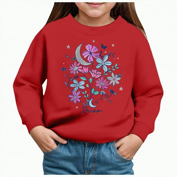 Godom Toddler Girls' Sweatshirt Girl No Cap Crew-Neck Sweatshirt Long Sleeve Pullover Shirt
