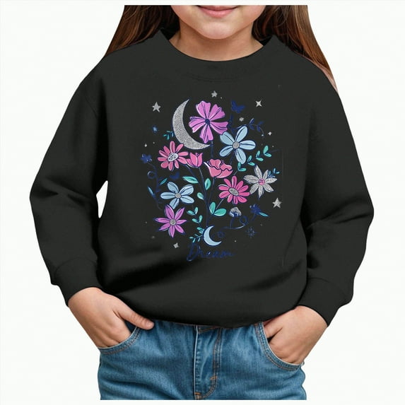 Godom Toddler Girls' Sweatshirt Girl No Cap Crew-Neck Sweatshirt Long Sleeve Pullover Shirt