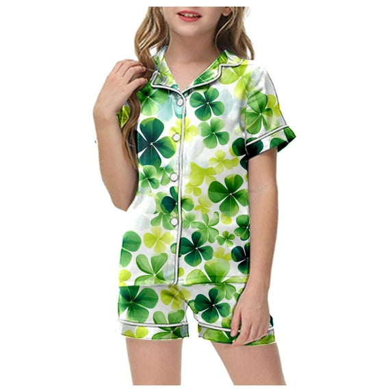 Godom Toddler Pajama Button-up Silk Pajamas Sleepwear Toddler 2 Pieces Pjs Kids Sleepwear