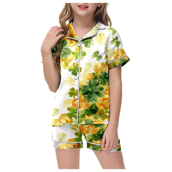 Godom Toddler Pajama Short Sleeve Silky Button Down PJ Loungewear Clothes Outfits