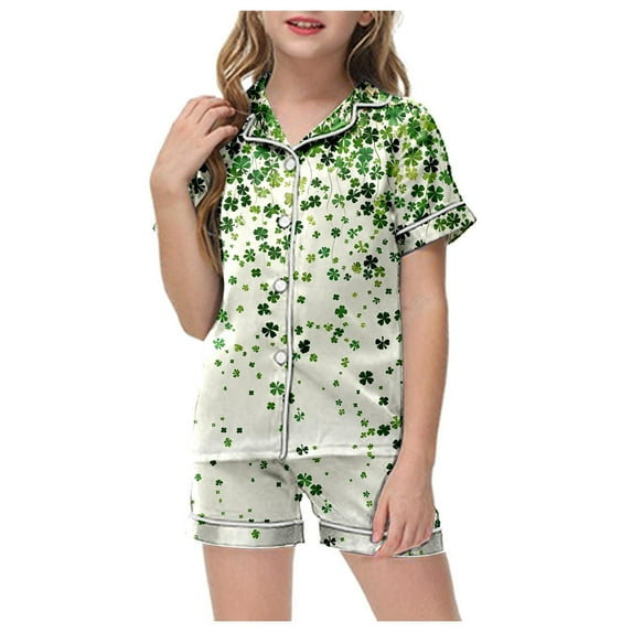 Godom Toddler Pajama Short Sleeve Silky Button Down PJ Set 2 Piece PJS Sets Tween Clothes