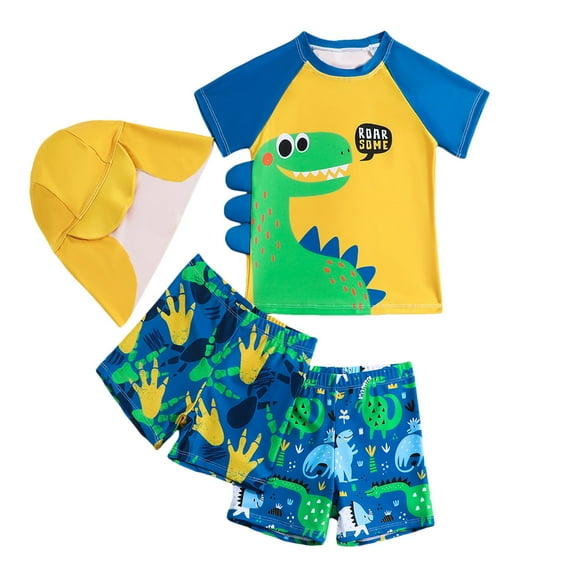 Godom Toddler Swimsuit Boy 2 Piece Quick Dry Short Sleeve Swim Shirt Swim Trunks Toddler to Big Kid Sizes