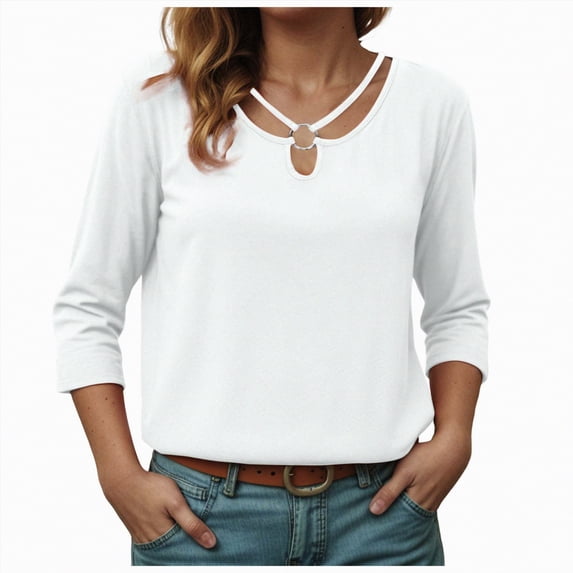 Godom Tops for Women 3/4 Sleeve Crewneck Cute Basics Tees Casual Fashion Summer T Shirts Business Work Tee Top
