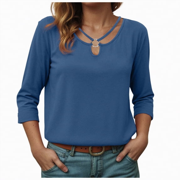 Godom Tops for Women 3/4 Sleeve Crewneck Cute Basics Tees Casual Fashion Summer T Shirts Business Work Tee Top
