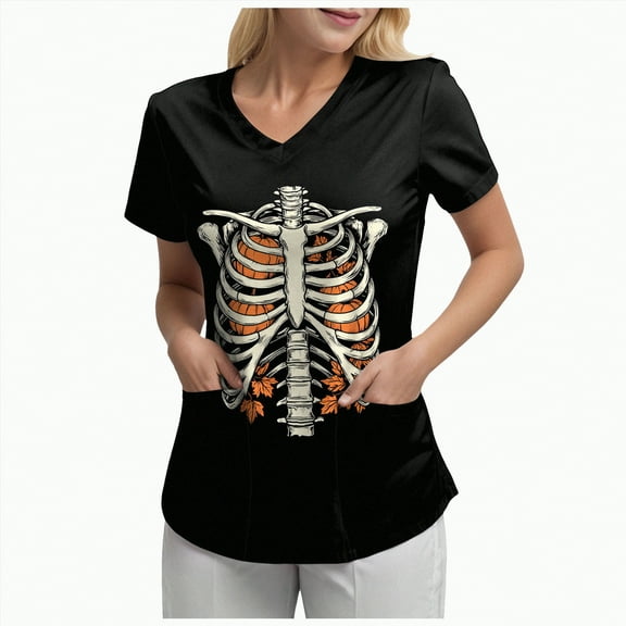 Godom V Neck Fall Shirts for Women Graphic T Shirts Cute Halloween Tee Tops