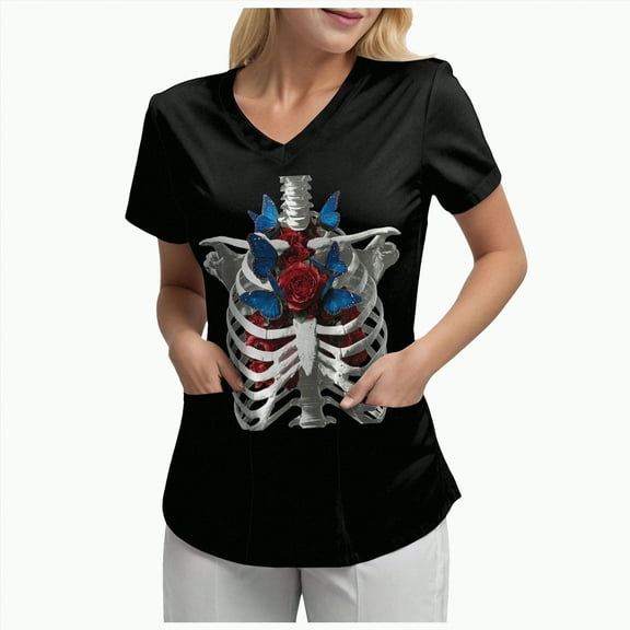Godom V Neck Fall Shirts for Women Graphic T Shirts Cute Halloween Tee Tops